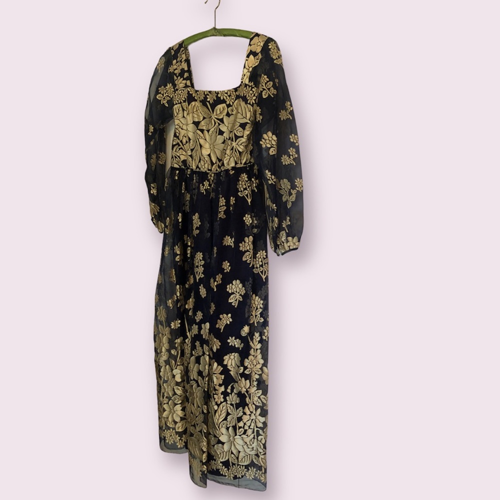 Vintage 80s Navy & Gold Dress by Jeannene Booher